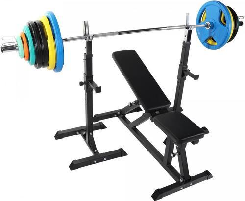 GORILLA SPORTS-Banc multipositions avec support pour haltères longs et set d'haltère olympique de 150 kg-0