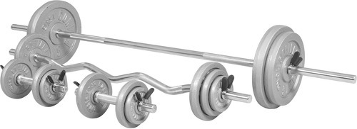 GORILLA SPORTS-Kit d'haltères de 105,5kg barre longue de 170cm, barre curl de 120cm et deux barres courtes avec stop disques inclus-2