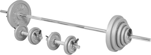 GORILLA SPORTS-Kit d'haltères de 97,5kg barre longue de 170cm et deux barres courtes de 35cm avec stop disques inclus-0