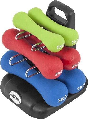 GORILLA SPORTS-12kg Ergonomique Dumbbell Set (2x1Kg, 2x2Kg und 2x3Kg)-3