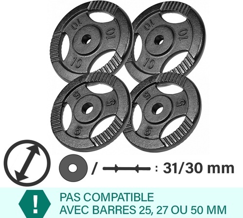 GORILLA SPORTS-Lot de poids en fonte grip de 30kg (2x5kg et 2x10kg) de diamètre 31mm-1