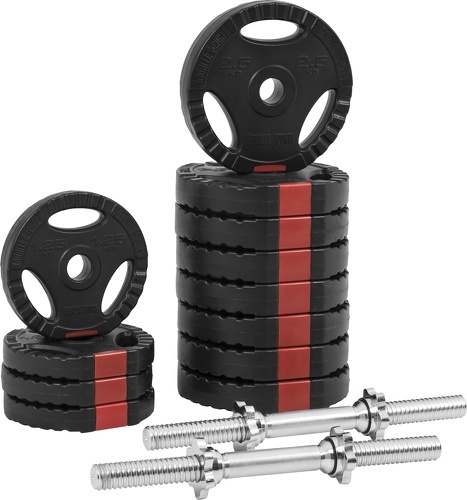 GORILLA SPORTS-Set d'haltères courts 30 Kg (disques plastique à poignées + barres)-1