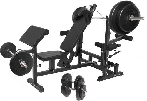 GORILLA SPORTS-GS005 + set haltères disques plastiques et barres de 97,5kg - Banc de musculation-0