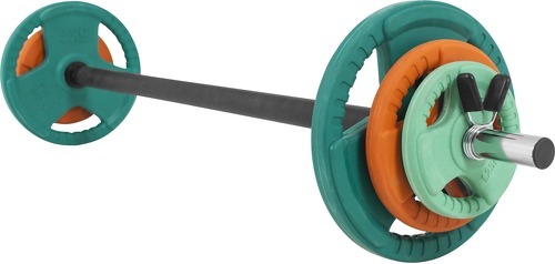 GORILLA SPORTS-Barre légère aerobic chromée de 130cm + 17,5kg des poids en caoutchouc grip-0