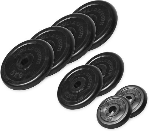 GORILLA SPORTS-Lot disques en caoutchouc 27,5kg (4x5kg, 2x2,5kg et 2x1,25kg) de diamètre 31mm-0