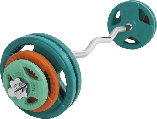 GORILLA SPORTS-Set 35kg caoutchouc grip avec barre curl de 120cm-1