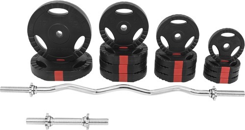 GORILLA SPORTS-Set d'haltères 70 Kg (disques plastique à poignées + barre Curl)-2