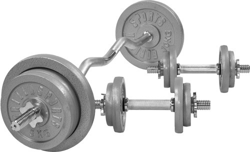 GORILLA SPORTS-Set d'haltères barre Curl en fonte 68 KG-0