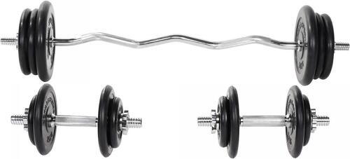 GORILLA SPORTS-Set d'haltères disques en fonte revêtement caoutchouc + barre Curl 68 Kg-1