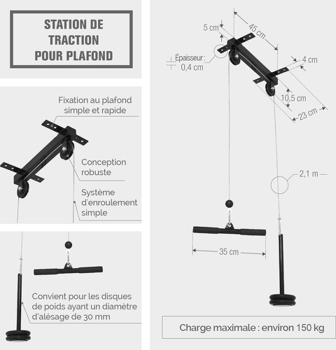 GORILLA SPORTS-Station de traction - Poulie haute à fixer au plafond GS023-1