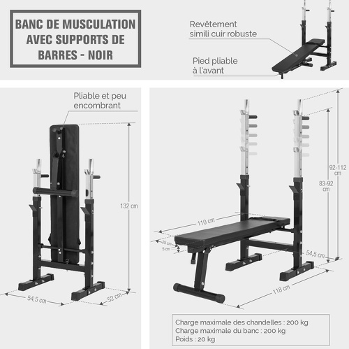 GORILLA SPORTS-GS006 + Set disques en plastiques et barre longue 37KG - Banc de musculation-4