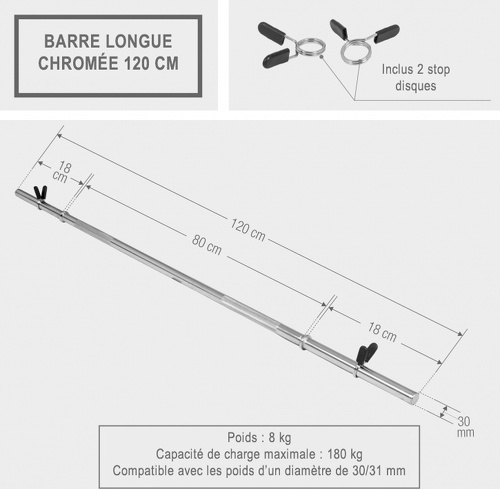 GORILLA SPORTS-Barre longue 120cm x 30mm-3