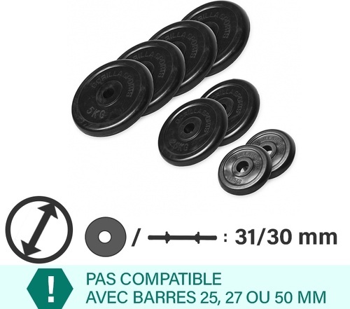 GORILLA SPORTS-Lot disques en caoutchouc 27,5kg (4x5kg, 2x2,5kg et 2x1,25kg) de diamètre 31mm-1