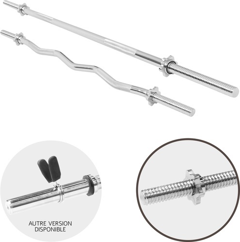 GORILLA SPORTS-Lot Barre longue de 170cm + Barre curl de 120cm, diamètre 30mm avec bague de serrage-1