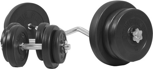 GORILLA SPORTS-Set d'haltères 68 Kg avec disques revêtement plastique + barre Curl-1