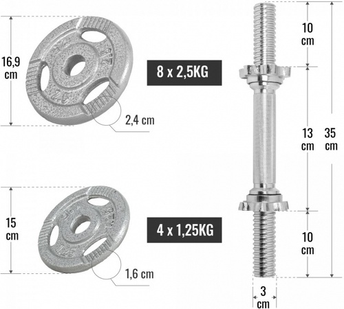 GORILLA SPORTS-Set d'haltère courts 30 Kg avec disques à poignées-3