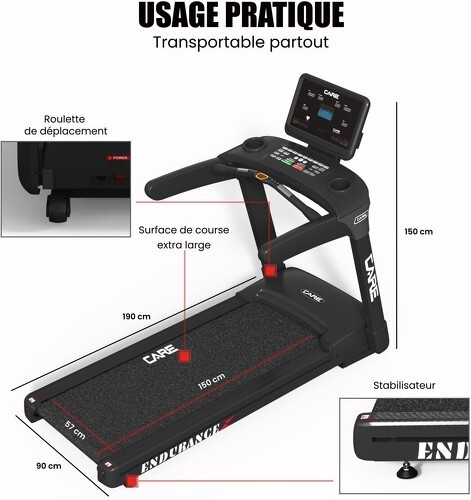 Care-Tapis De Course Professionnel 22Km/H Care Endurance-4