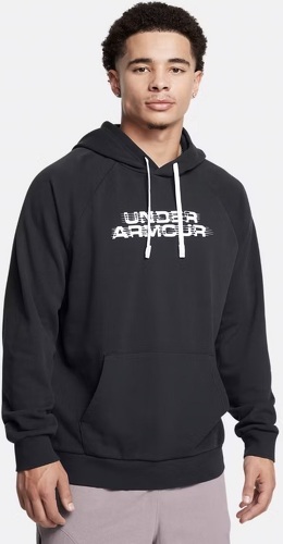 UNDER ARMOUR-Sweat à capuche noir Homme UA Rival Fleece texture giltch-2