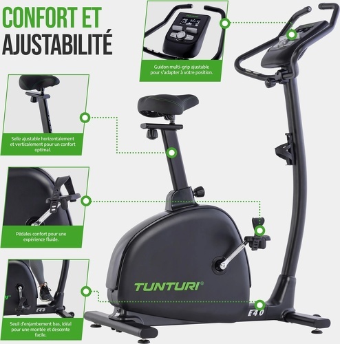 TUNTURI-TUNTURI - Vélo Ergomètre E40 Signature - Système de Freinage Magnétique - 32 Niveaux de Résistance - Moniteur LCD Rétroéclairé - Confort Optimal à Domicile-1